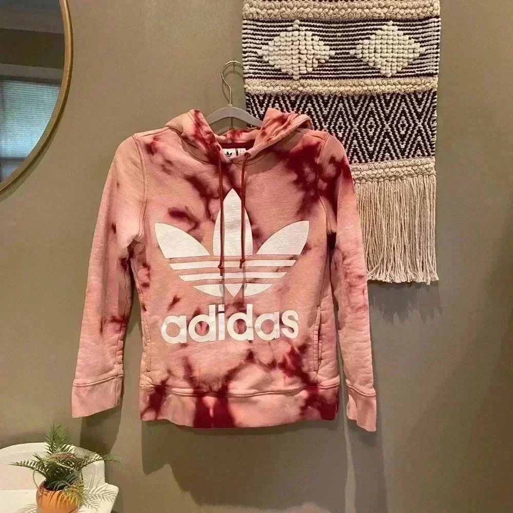 ADIDAS ORIGINAL TREFOIL BURGUNDY HOODIE TIE DYE